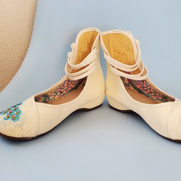 EUC Asian Style Mary Jane HiTop Ankle Flats Shoes Peacock Sz 9 - Picture 6 of 14